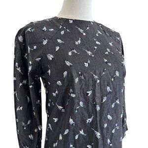 Vintage Embroidered Sheath Midi Dress – Feather Motif,‎ Long Sleeve